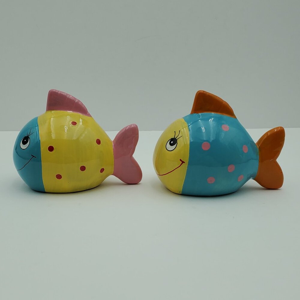 Blue Yellow Pink Orange Polka Dot Fish Banks Small Colorful Fish Statues